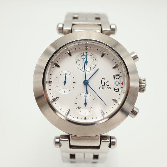 Guess Collection GC Silver Tone 1/10th Sec Chronograph 38mm Watch w New Battery - Picture 5 of 16